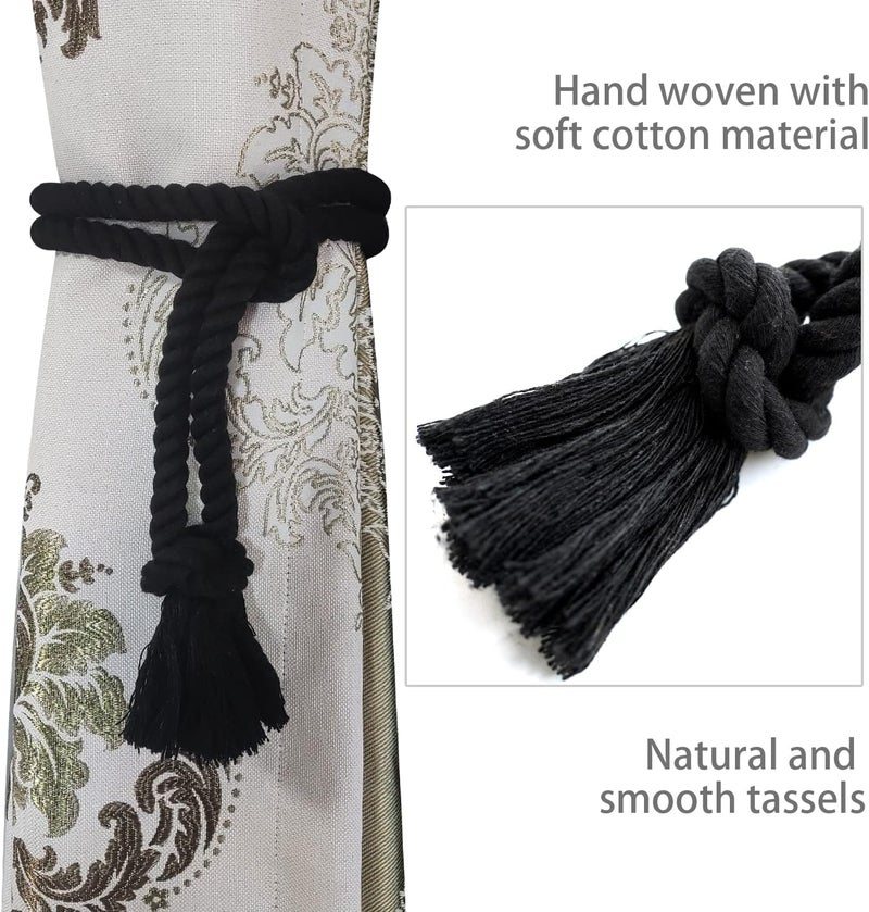 Yteseery 6 Pack Curtain tiebacks Rope, Outdoor Curtain Tiebacks, Natural Cotton Curtain Ties, Village Rural Rustic Farmhouse Curtain Holdbacks Curtain tie Backs Holders for Heavy Duty Drapes, Black - Image 4